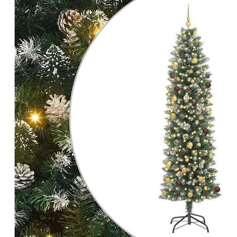 Albero di Natale Artificiale Sottile Verde e Bianco 240 cm vidaXL (1/5)
