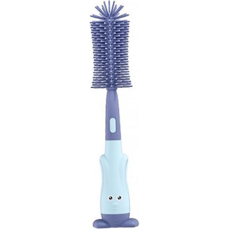 Brosse de nettoyage pour biberons en silicone, forme lapin, manche long, sans emballage, bleue (1/5)