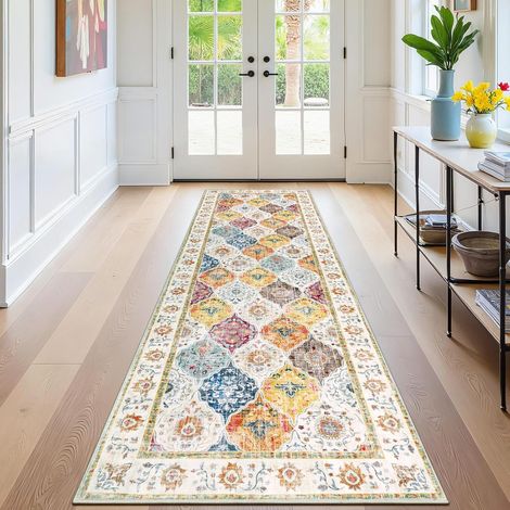 Tapis Couloir Long 60x240cm Tapis de Passage Couloir Poil Ras Moderne Tapis de Cuisine Antidérapant et Lavable Tapis Entree Interieur Long Motif Géométrique pour Salon Chambre Couloir Cuisine (1/5)