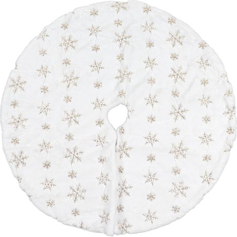 Jupon de Sapin de Noël Blanc 35 Pouces, Forme Ronde Douce et Confortable, Tapis de Support Doré pour Magasin ou Maison (1/5)