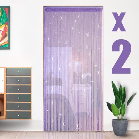Lot de 2 Rideaux Fils Paillette 100x200cm Draperie Frange Décoration Elégance Fenêtre Porte Anniversaire Mariage Fête Hôtel, Violet (1/5)