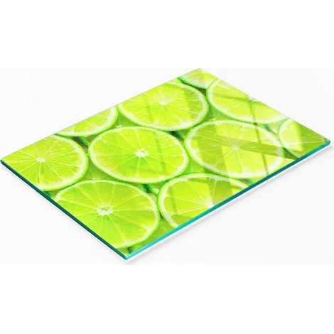Tabla de cortar de cristal para cocina con motivos decorativos en color lima, 80x52 cm. (1/5)