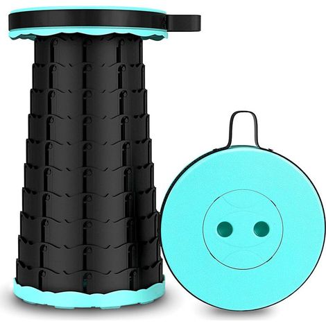 Tabouret télescopique pliant bleu turquoise - Siège réglable compact à emporter partout - 25 x 45 cm - Livraison gratuite (1/5)