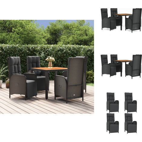 Gartenmöbel-Sets - Living 5-tlg. Garten-Essgruppe mit Kissen Schwarz Poly Rattan (1/5)