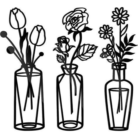 Decoración de pared de flores de metal，3 piezas，escultura de pared de metal negro，arte minimalista para colgar en el patio (1/5)