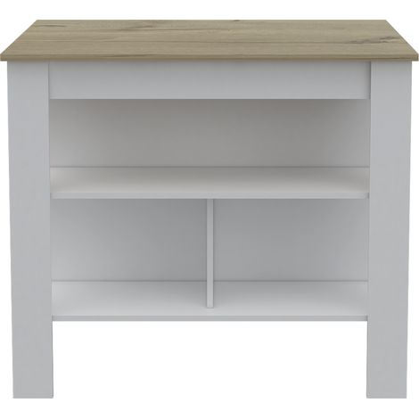 Isla de Cocina Cala en melamina con tres estantes , 89.99 cm X 102.99 cm X 69.97 cm , Blanco / Duna (1/5)