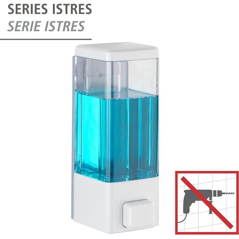 Dispensador de desinfectante y jabón blanco, dispensador higiénico de pared para desinfectante, jabón líquido, etc., fijación sin taladrar, capacidad: 320 ml, 6 x 18,5 x 7,5 cm, material plástico.