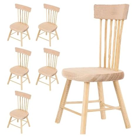 6pièces Chaises Miniatures Bois Lot de Décorations Mobilier Maison de Poupée Accessoires Déco Meubles Miniatures (1/5)