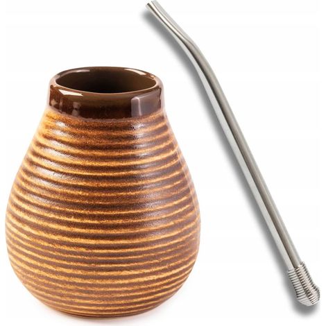 Yerba Mate Set – Matero Keramikflasche 330 ml + Edelstahl-Bombilla 16,3 cm (1/3)