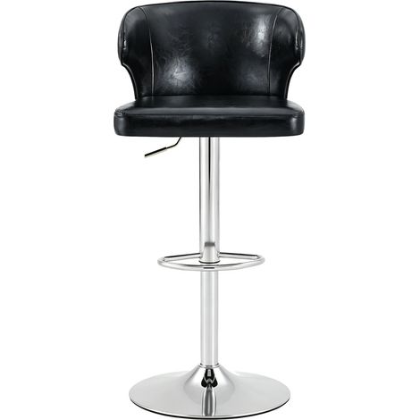 Set de 2 taburetes de bar con respaldo, altura regulable, giratorios 360°, PU negro (1/5)