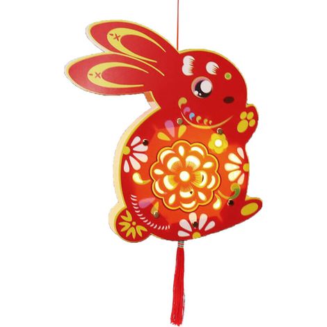 Lanterne Lapin DIY à Suspendre avec Lumière à Piles pour Enfants - Décoration Fête des Lanternes Rouge Porte-Bonheur (1/5)