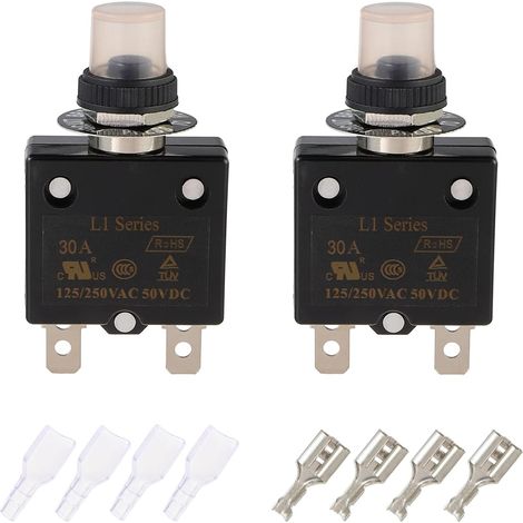 2 - Disjoncteur - Bouton-poussoir - Réinitialisation manuelle - Protection thermique 30A - Usage industriel et automobile - Noir - 56x31x14mm (1/5)