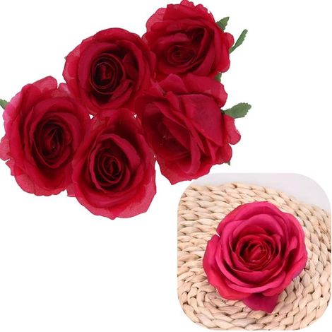Fiori artificiali a forma di testa di rosa per decorazioni 5 pezzi - Rosa scuro (1/5)