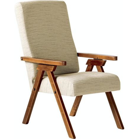 Fauteuil en Bois Relax inclinable Tissu Beige Déhoussable (1/5)