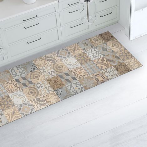 1 Tapis De Sol Antidérapant Vinyle 2,5mm Imprimé Carreaux Orange 180x50cm Pour Cuisine Salle De Bain (1/4)