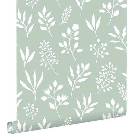 papier peint fleurs au style scandinave vert menthe - ESTAhome (1/5)