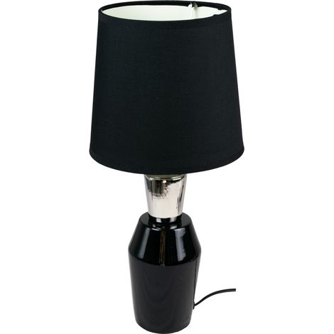 Lampe a poser ceramique tissu noir et argent Luminaire chevet LED chambre salon (1/3)