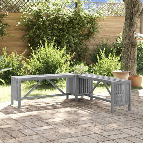 Garten-Eckbank mit Pflanzkübel 117 cm Massivholz Akazie Grau