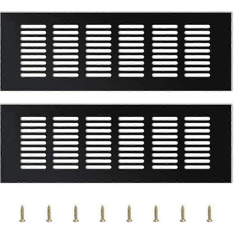 Lot de 2 grilles d'aération extérieures - Aluminium réglable, noir, 8 x 25 cm (1/4)