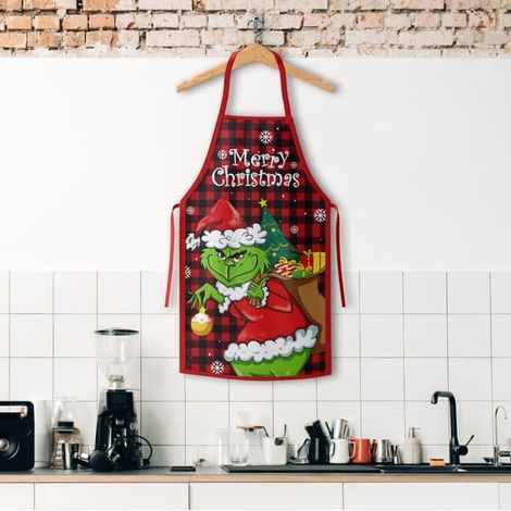 Tablier de Noël style Grinch et Père Noël, tablier de cuisine pour la maison, fournitures de Noël en gros (1/4)