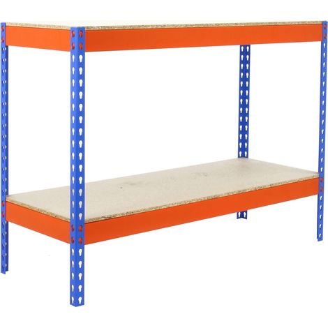 SIMONRACK 2 étagères en métal sans vis (90x120x75cm) BLEU-ORANGE ET BOIS (1/5)