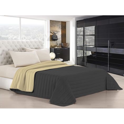 Trapuntino Estivo Linea Elegant Made in Italy Copriletto Stampato in Morbida Microfibra - Trapunta Primavera Estate Mezza Stagione - Piazza e Mezza 220x270cm, Grigio Scuro/Panna (1/5)