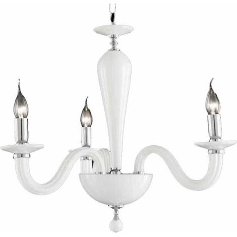 Lampada a sospensione RAVEL 3 luci in vetro lavorato a mano 60 cm BIANCO (1/2)