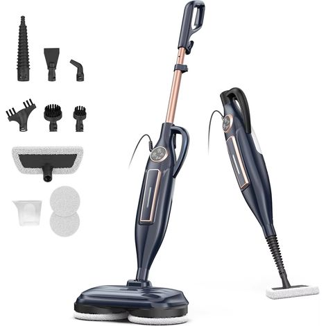 Balai vapeur 10-en-1 1300 W avec tampons rotatifs, nettoyeur vapeur puissant pour parquet, stratifié et sols durs (1/5)