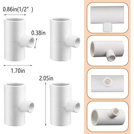 T Shirt Chicken Drinker, Poultry Tee Pieces, PVC Tee Fittings For Plastic Piping 1/2" Schedule 40 With Thread (1/4)