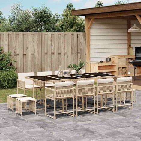 Set comedor de jardín con cojines 13 pzas ratán sintético beige vidaXL