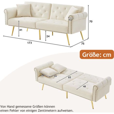 Canapé‑lit 2 places moderne – Velours, dossier réglable 3 positions, pieds métal doré – Compact, résistant, parfait pour studio (1/5)