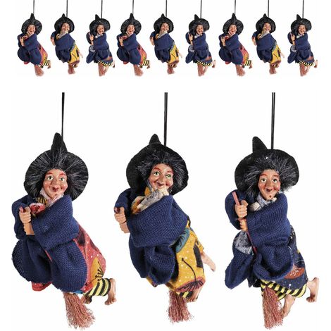 Set 9 befane decorative su scopetta in stoffa e resina con gambe modellabili (1/3)