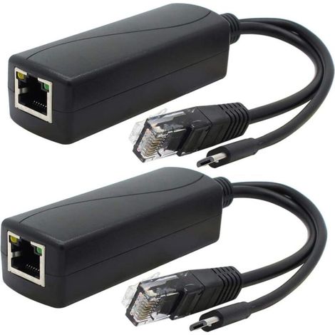 Lot de 2 répartiteurs Gigabit PoE, adaptateur Ethernet micro USB 48 V à 5 V 2,4 A, fonctionne avec Raspberry Pi 3B+, caméra IP et plus encore. (1/4)