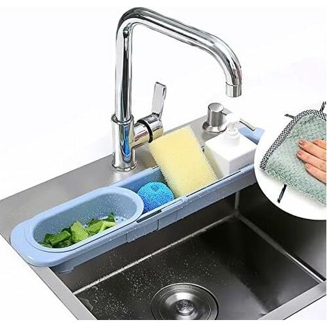 Kitchen Sink Organizer with Extendable Telescopic Stand and Sponge Holder (Grey) (1/5)