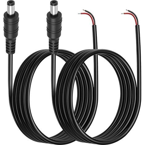 2er-Pack DC-Stromanschlusskabel (5,5 x 2,1 mm), 1 m, 22 AWG, 5,5 x 2,1 mm DC-Stecker (offene Enden), DC-Stecker auf offene Enden, Netzteilreparatur für CCTV-Kameras und LED-Streifen (1/5)