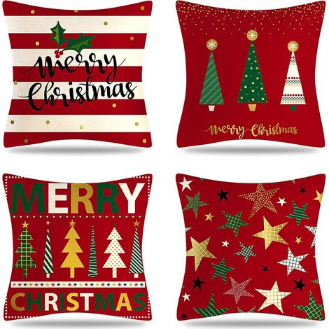 Funda De Cojin Navidad - 45 X 45 Cm - Diseño Rustico Navideno - Para Sofa Sillon Salon - Pack De 4 (1/5)