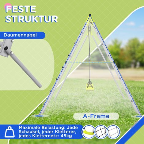Portique enfant 3-8 ans avec filet grimpeur et échelle, structure acier, vert (1/4)