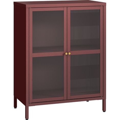 Credenza comò mobile portaoggetti soggiorno ingresso camera da letto acciaio vetro ondulato 84 x 64 x 35 cm rosso bordeaux 030009042