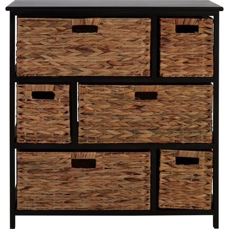 Premier Housewares Black Chest of Drawers For Bedroom With Classic Cut Handle Design 6 Drawer Assembled Drawers Freestanding Furniture Piece For Storage 37 x 80 x 76 (1/5)