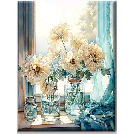 Diamant Painting Set Blumen Retro 30x40cm 5D Bastelset Wanddeko
