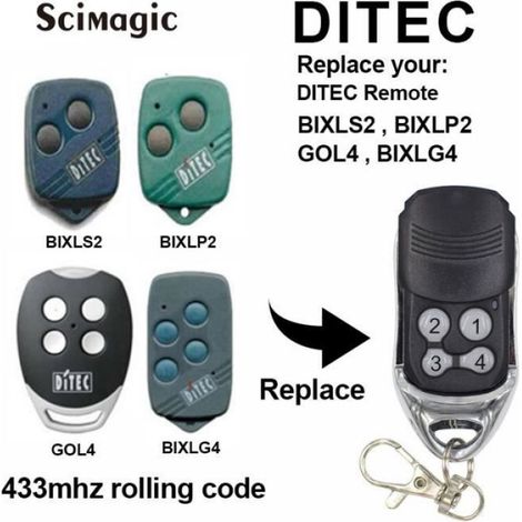 Télécommande Porte Garage - Code Roulant 433 MHz - Compatible Ditec GOL4 BIXLG4 BIXLP2 BIXLS2 - 1 Pièce
