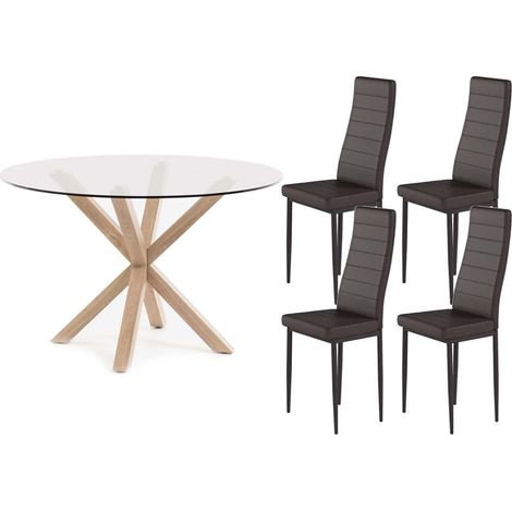 Pack Mesa Redonda de Cristal Templado + Sillas polipiel/metal