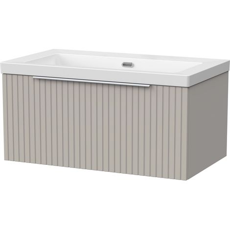 Callingwood Contemporary Wall Hung 1 Drawer Vanity Unit with 0 Tap Hole Fireclay Basin , 800mm, Pebble Grey