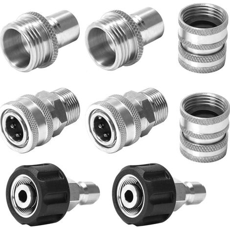 Ensemble d'adaptateurs pour nettoyeur haute pression, kit de déconnexion rapide en acier inoxydable, raccord pivotant M22 vers 3/8", 3/4" vers déconnexion rapide, paquet de 8 (1/5)