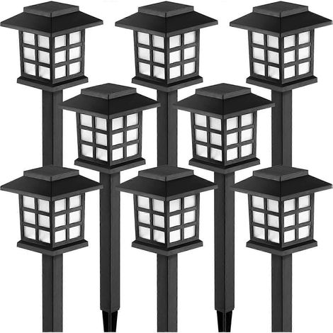 Lot de 8 lampes solaires LED d'extérieur, étanches, pour allées et jardins. Autonomie de 10 heures pour éclairer votre jardin, allée, etc. (1/5)