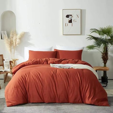Housse de Couette 220x240 2 Taie d'oreiller 65x65cm Terracotta (1/5)