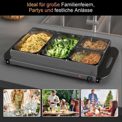 Chauffe-plats 2 en 1, 6,8 L, 300 W, acier inoxydable argenté, réchaud électrique