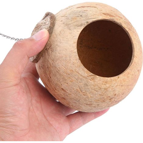 1 Stück Vogelnest aus natürlicher Kokosnussschale mit 6 cm großem Loch (1/5)