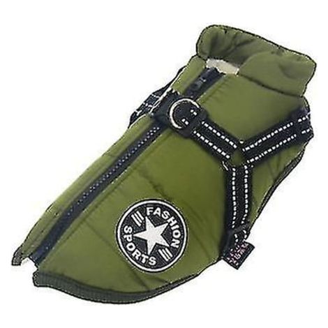 Manteau chien avec harnais intégré, vêtement d'hiver chaud imperméable, vert, taille XL (1/4)