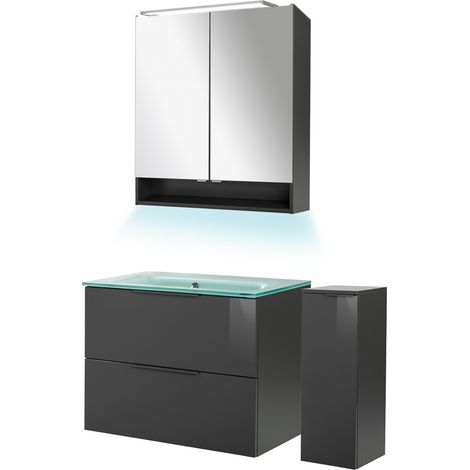 Fackelmann LUNA Badmöbel Set 5-teilig, 80 cm breit, Anthrazit, Glas Mint+Spiegelschrank+Midischrank"-"90251145 (1/5)